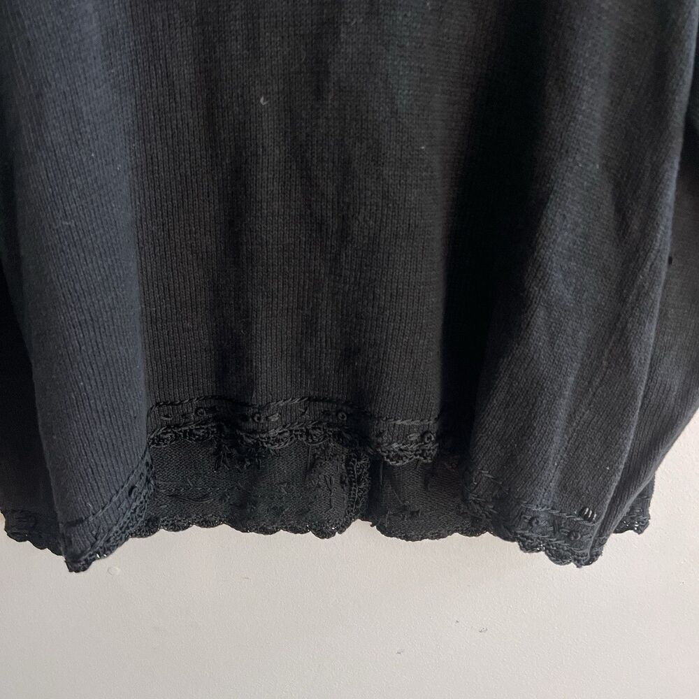 Vtg Black Knit Sweater Grandma Beaded Embroidery Flowers XL Grandma Yarnworks - Picture 3 of 12